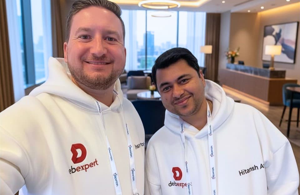 Debexpert team at a conference in branded apparel