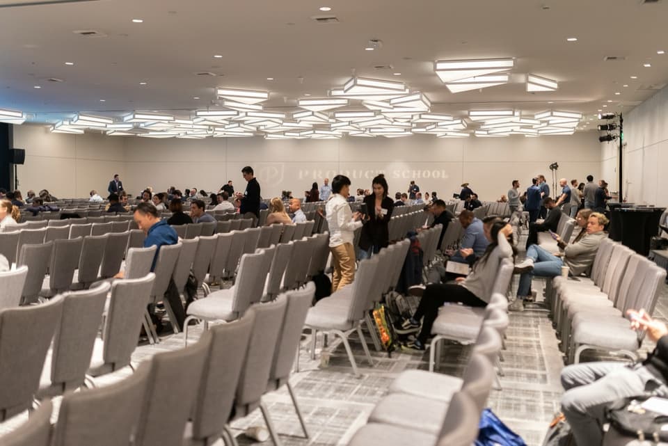 Large conference hall with seating before a session